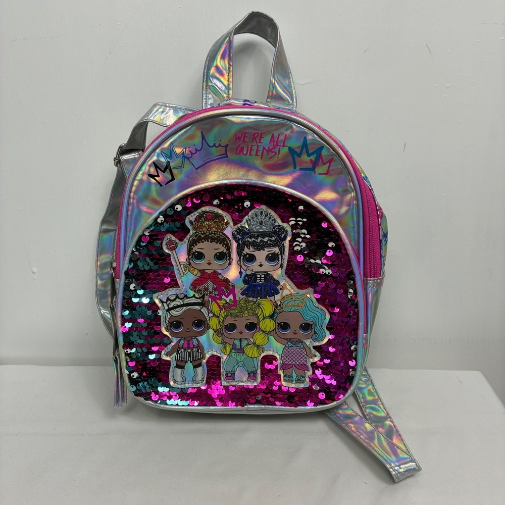 LOL Surprise Mini Backpack Holographic Silver Pink Flip Sequin We're All Queens